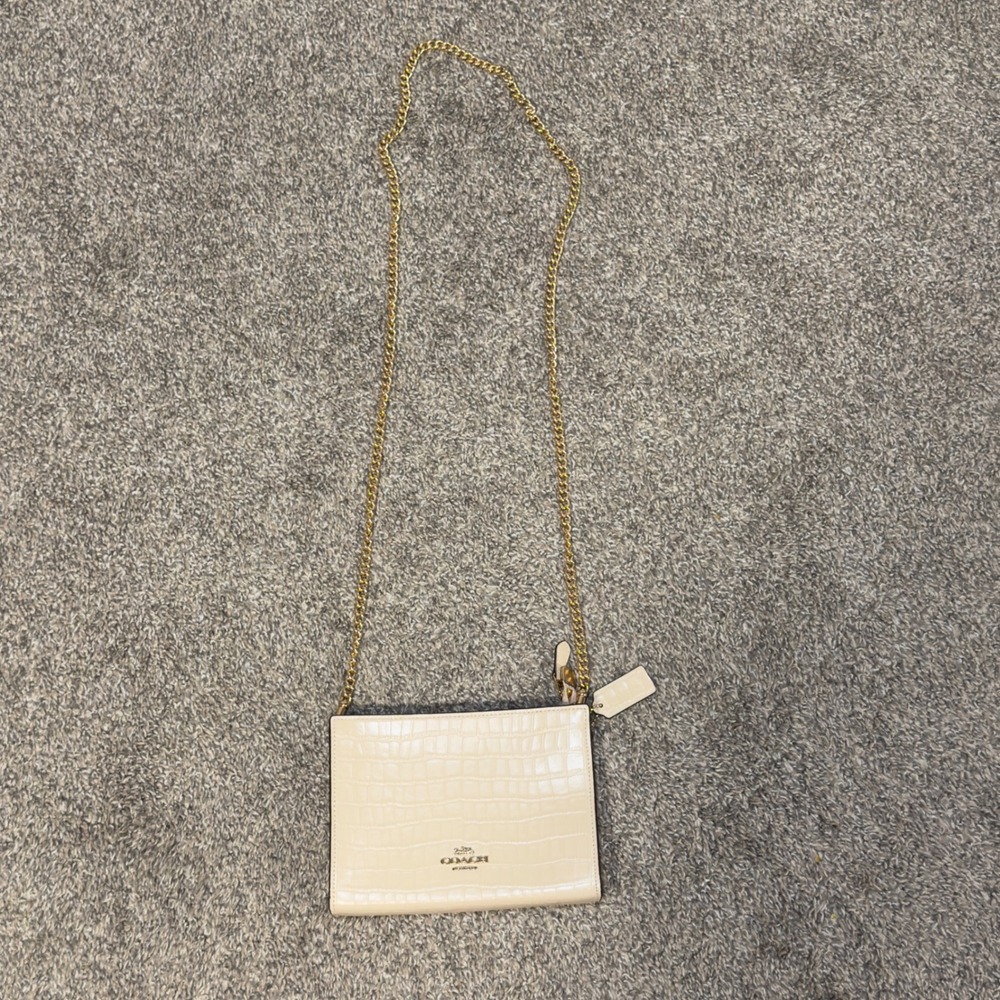 Coach Nolita 19 Crossbody Bag Cream Crocodile Embossed Leather Gold Chain